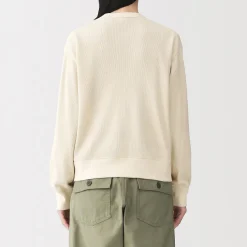 Clearance Muji Cárdigan de punto de algodón y tejido waffle con cuello redondo para mujer