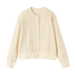 Clearance Muji Cárdigan de punto de algodón y tejido waffle con cuello redondo para mujer