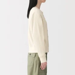 Clearance Muji Cárdigan de punto de algodón y tejido waffle con cuello redondo para mujer