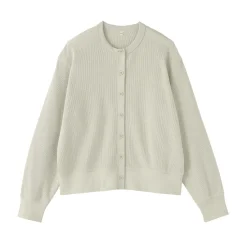 Clearance Muji Cárdigan de punto de algodón y tejido waffle con cuello redondo para mujer