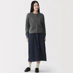 Clearance Muji Cárdigan de punto de algodón y tejido waffle con cuello redondo para mujer
