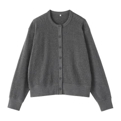 Clearance Muji Cárdigan de punto de algodón y tejido waffle con cuello redondo para mujer