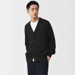 Clearance Muji Cárdigan de punto doble y cuello en V para hombre