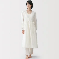 Discount Muji Cárdigan largo de doble gasa con puntos dobby para mujer