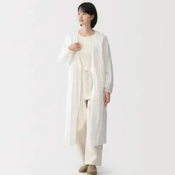 Discount Muji Cárdigan largo de doble gasa con puntos dobby para mujer