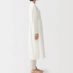 Discount Muji Cárdigan largo de doble gasa con puntos dobby para mujer