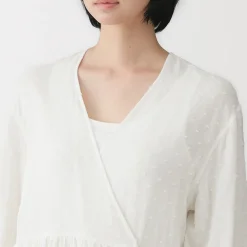Discount Muji Cárdigan largo de doble gasa con puntos dobby para mujer