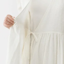 Discount Muji Cárdigan largo de doble gasa con puntos dobby para mujer