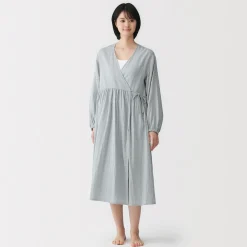 Discount Muji Cárdigan largo de doble gasa con puntos dobby para mujer