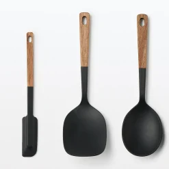 Clearance Muji Espátula y cuchara de cocina de silicona con mango de madera