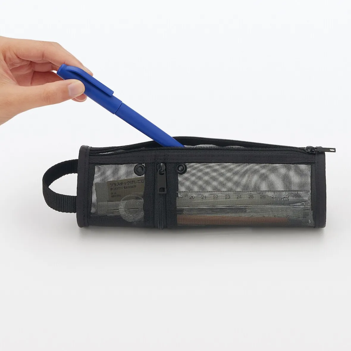 Hot Muji Estuche de malla de nailon para bolígrafos Negro