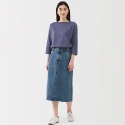 Muji Falda acampanada de mezcla de kapok para mujer