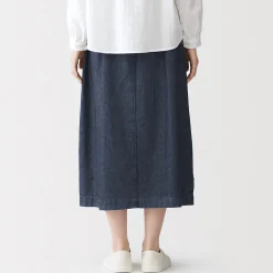 Discount Muji Falda cómoda de corte midi y tejido vaquero lavado para mujer Azul Marino Oscuro