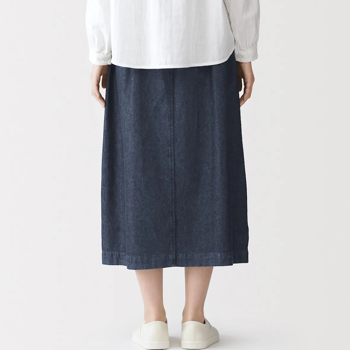 Discount Muji Falda cómoda de corte midi y tejido vaquero lavado para mujer Azul Marino Oscuro
