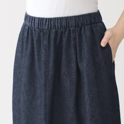 Discount Muji Falda cómoda de corte midi y tejido vaquero lavado para mujer Azul Marino Oscuro