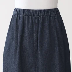 Discount Muji Falda cómoda de corte midi y tejido vaquero lavado para mujer Azul Marino Oscuro
