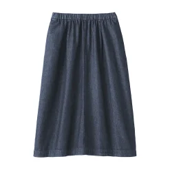 Discount Muji Falda cómoda de corte midi y tejido vaquero lavado para mujer Azul Marino Oscuro