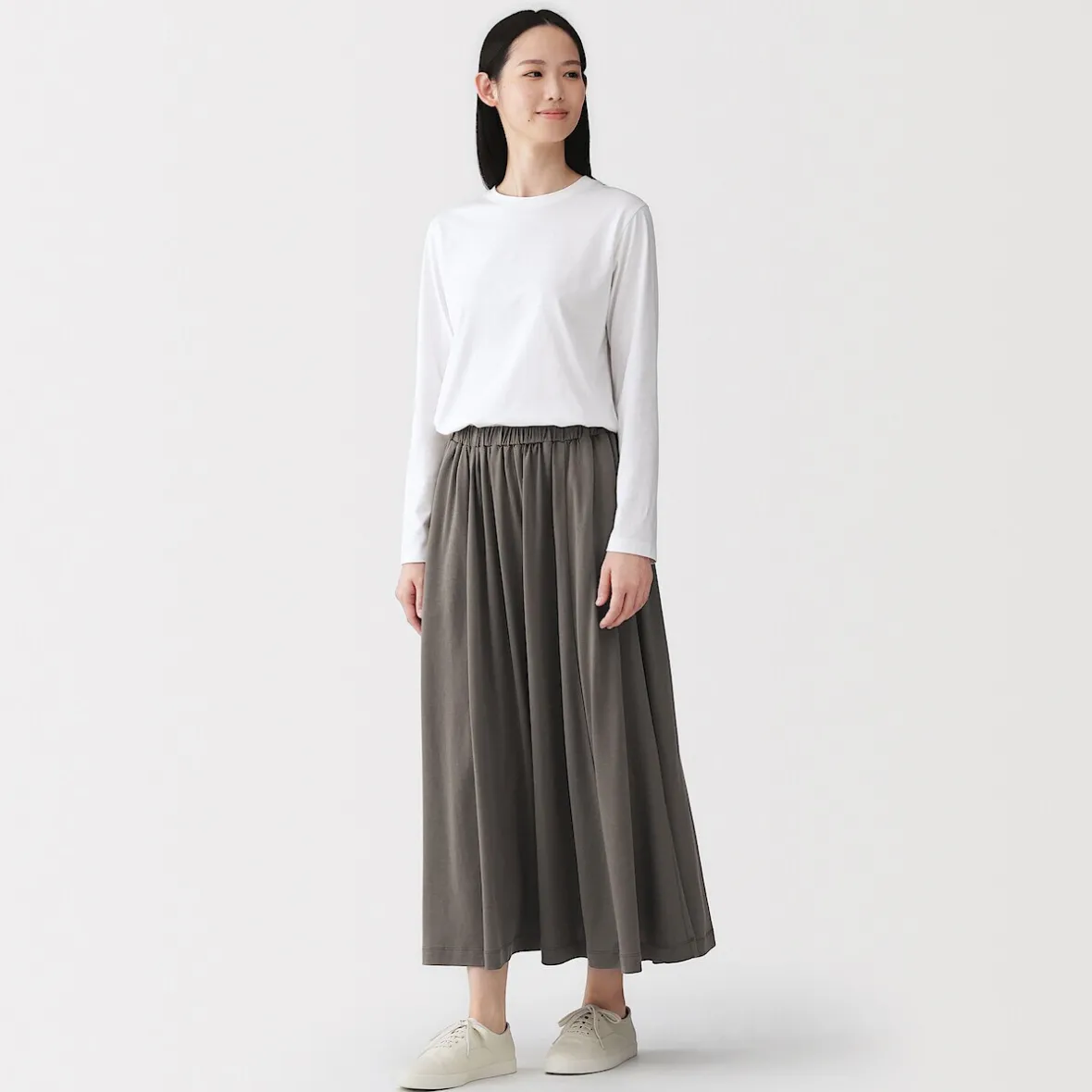 Sale Muji Falda midaxi fruncida de punto de mezcla de lyocell para mujer