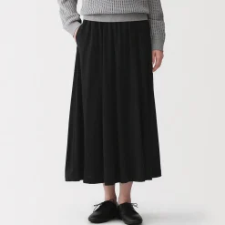 Sale Muji Falda midaxi fruncida de punto de mezcla de lyocell para mujer
