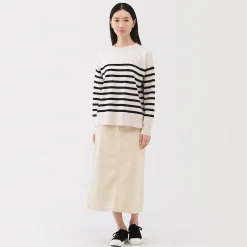 Muji Falda midi de pana elástica con cintura alta para mujer
