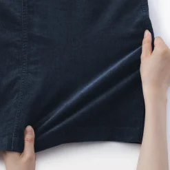 Muji Falda midi de pana elástica con cintura alta para mujer