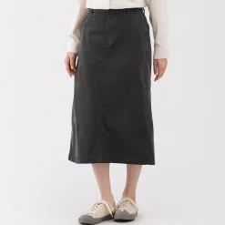 Muji Falda midi de pana elástica con cintura alta para mujer