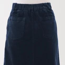 Muji Falda midi de pana elástica con cintura alta para mujer