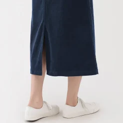 Muji Falda midi de pana elástica con cintura alta para mujer