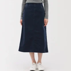 Muji Falda midi de pana elástica con cintura alta para mujer