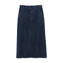Muji Falda midi de pana elástica con cintura alta para mujer