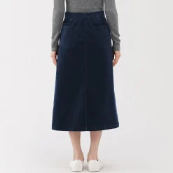 Muji Falda midi de pana elástica con cintura alta para mujer