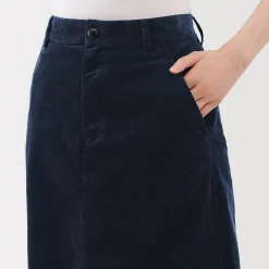 Muji Falda midi de pana elástica con cintura alta para mujer