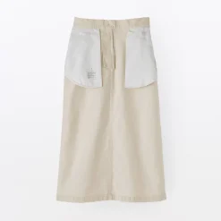 Muji Falda midi de pana elástica con cintura alta para mujer