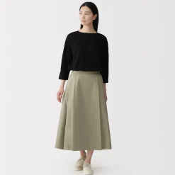 Hot Muji Falda midi plisada de sarga de algodón para mujer