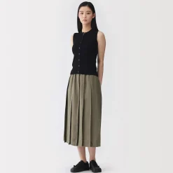 Online Muji Falda plisada de lino y lyocell para mujer