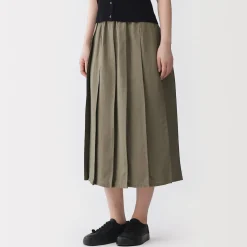 Online Muji Falda plisada de lino y lyocell para mujer