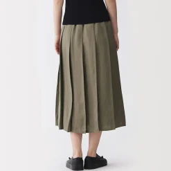 Online Muji Falda plisada de lino y lyocell para mujer