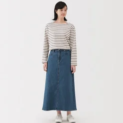 Hot Muji Falda vaquera elástica con silueta en A para mujer