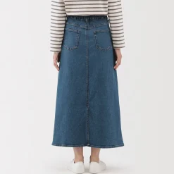Hot Muji Falda vaquera elástica con silueta en A para mujer