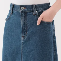 Hot Muji Falda vaquera elástica con silueta en A para mujer