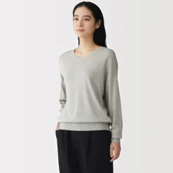 Muji Jersey con cuello en V en mezcla de fibra de soja para mujer