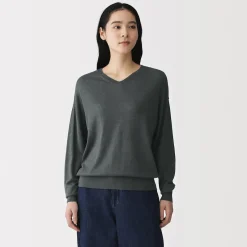 Muji Jersey con cuello en V en mezcla de fibra de soja para mujer