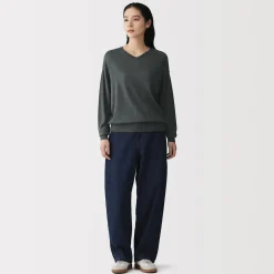 Muji Jersey con cuello en V en mezcla de fibra de soja para mujer