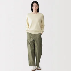 Muji Jersey con cuello en V en mezcla de fibra de soja para mujer
