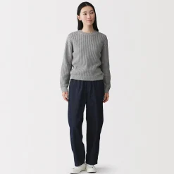 Online Muji Jersey de cuello redondo de malla de punto de mezcla de algodón para mujer