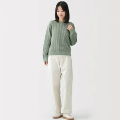 Online Muji Jersey de cuello redondo de malla de punto de mezcla de algodón para mujer