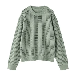 Online Muji Jersey de cuello redondo de malla de punto de mezcla de algodón para mujer