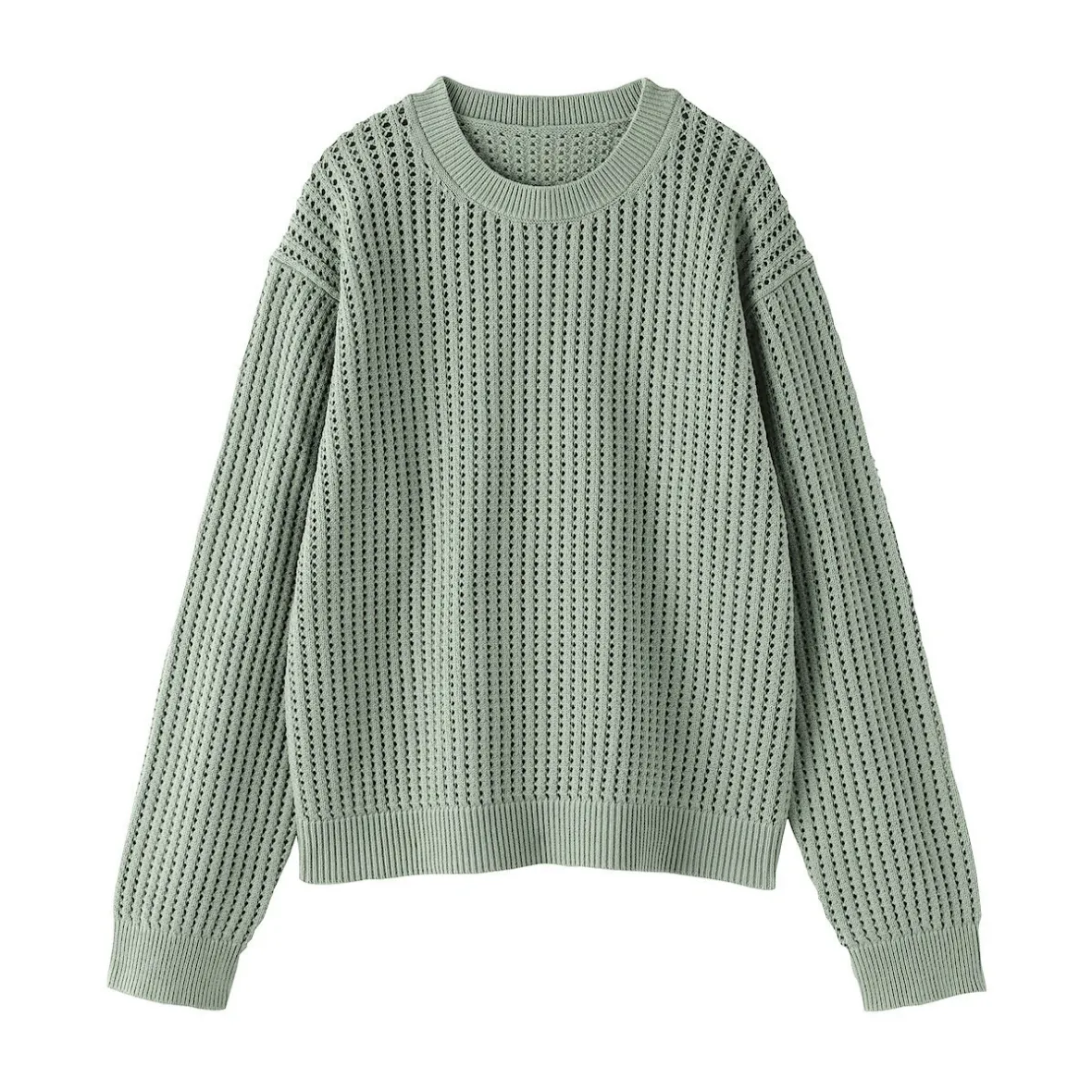 Online Muji Jersey de cuello redondo de malla de punto de mezcla de algodón para mujer