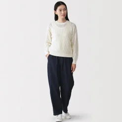 Online Muji Jersey de cuello redondo de malla de punto de mezcla de algodón para mujer