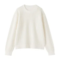 Online Muji Jersey de cuello redondo de malla de punto de mezcla de algodón para mujer
